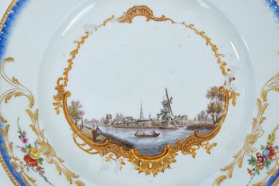 Lot 173 - A Meissen plate from the Stadhouder William V service, circa 1772-74, blue crossed swords and dot mark, the centre painted with a view of 'De Stad Montfoort', titled on the reverse in black script,...