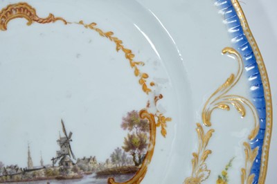 Lot 173 - A Meissen plate from the Stadhouder William V service, circa 1772-74, blue crossed swords and dot mark, the centre painted with a view of 'De Stad Montfoort', titled on the reverse in black script,...