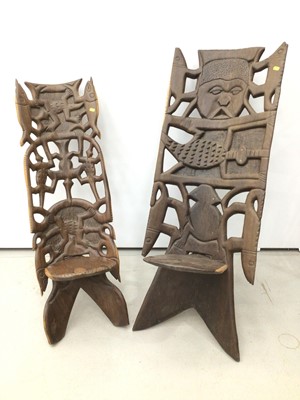 Lot 233 - Two carved African seats H113, W47.5, D75cm H97, W33, D64cm