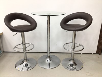 Lot 175 - Glass top table and stools, table H101, W60cm, stools H101, W53.5, D47cm
