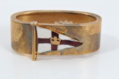 Lot 464 - Early 20th century gold and enamel whistle with polychrome enamel Royal Yacht Squadron burgee, together with a matching scarf ring
