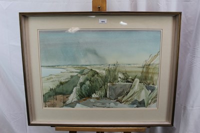 Lot 1092 - *Michael Mick Smee (b.1946) watercolour - Seawall at Fingringhoe, 41cm x 61cm, in glazed frame
