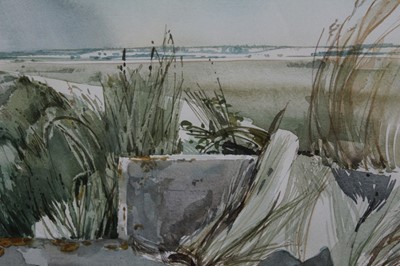 Lot 1092 - *Michael Mick Smee (b.1946) watercolour - Seawall at Fingringhoe, 41cm x 61cm, in glazed frame
