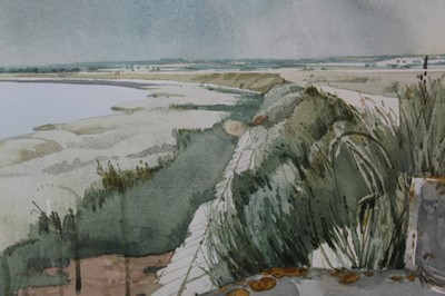 Lot 1092 - *Michael Mick Smee (b.1946) watercolour - Seawall at Fingringhoe, 41cm x 61cm, in glazed frame