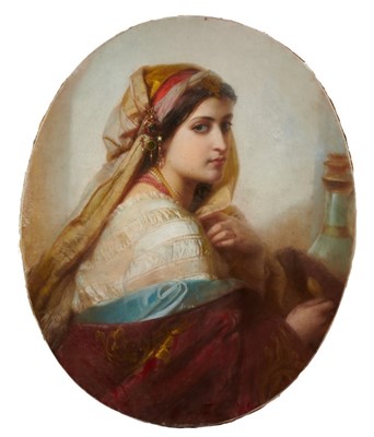 Lot 1227 - Attributed to Constant Joseph Brochart (1816-1889) pastel, Orientalist portrait of a female beauty