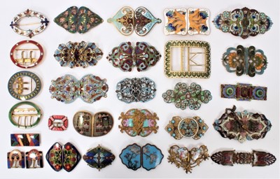 Lot 747 - Fine collection of enamelled belt buckles