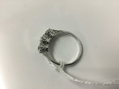 Lot 486 - Diamond three stone ring with three old cut diamonds in claw setting on 18ct white gold shank. Estimated total diamond weight approximately 1.35cts. Finger size approximately M.