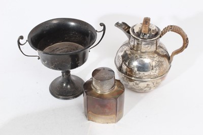 Lot 350 - George V silver copy of a Jersey Cream Jug, with wicker covered handles (Birmingham 1927), maker William Griffiths & Sons, together with a Victorian silver tea caddy (Birmingham 1895) and a silver...