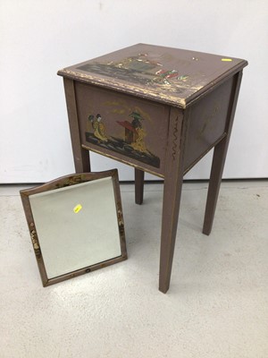 Lot 194 - Oriental painted sewing table with mirror H63, W35.5cm mirror H35, W28.5cm
