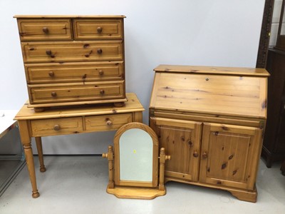 Lot 198 - Pine furniture, chest, dressing table, bureau, mirror