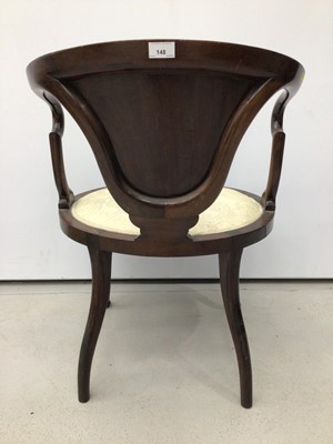 Lot 148 - Edwardian inlaid elbow chair with cabriole legs on pad feet, H78, W55, D56cm