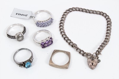 Lot 311 - Five silver dress rings and a silver double curb link bracelet