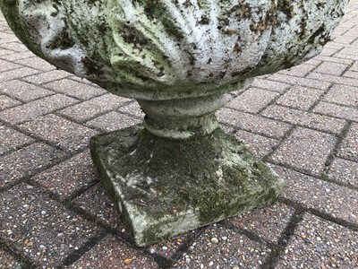 Lot 152 - Pair of weathered concrete garden urns H42, W51, D47cm