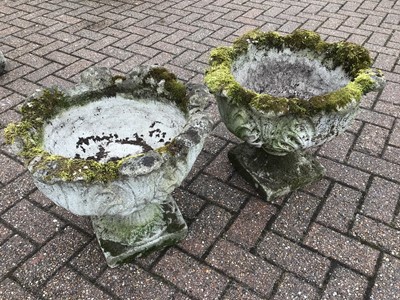 Lot 152 - Pair of weathered concrete garden urns H42, W51, D47cm
