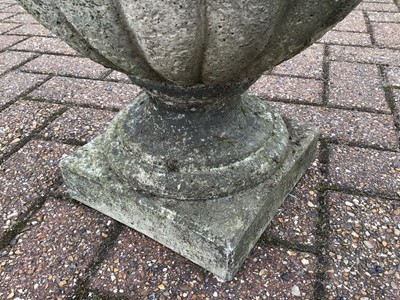 Lot 154 - Classical style marble urn with scrolled handles on square base H45, W48, D39cm