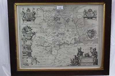 Lot 661 - Joan Blaeu 17th century engraved map of Huntingdonshire in glazed oak frame
