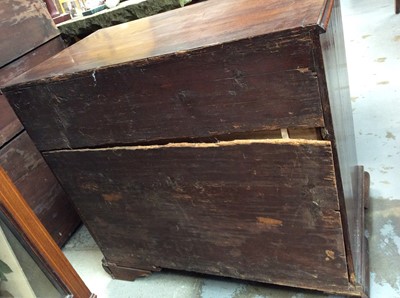 Lot 1445 - George II mahogany dressing chest of small size, with crossbanded top over brushing slide and four graduated drawers, each with brass swan neck handles on ogee bracket feet, 82cm wide x 48cm deep x...