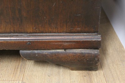 Lot 1445 - George II mahogany dressing chest of small size, with crossbanded top over brushing slide and four graduated drawers, each with brass swan neck handles on ogee bracket feet, 82cm wide x 48cm deep x...