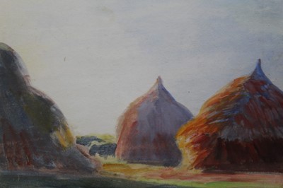 Lot 1141 - Robert G. D. Alexander (1875-1945) watercolour - Essex Haystacks, signed, in glazed frame, 24cm x 31cm