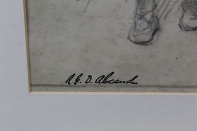 Lot 1142 - Robert G. D. Alexander (1875-1945) pencil and watercolour - figures gathered, 14cm x 20cm, together with another pencil sketch of a girl, signed, 27cm x 19cm, in glazed frames (2)