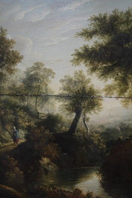 Lot 1158 - James Stark (1794-1859) oil on panel - figure on a track beside a river, 31cm x 26cm, in gilt frame p