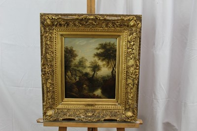 Lot 1158 - James Stark (1794-1859) oil on panel - figure on a track beside a river, 31cm x 26cm, in gilt frame p