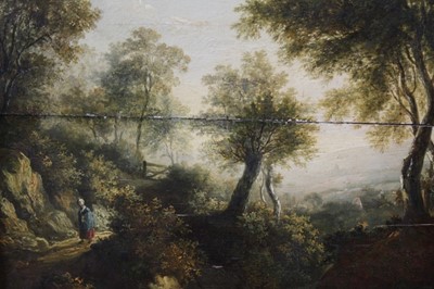 Lot 1158 - James Stark (1794-1859) oil on panel - figure on a track beside a river, 31cm x 26cm, in gilt frame p