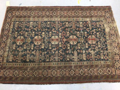 Lot 1404 - Persian rug, possibly Kazak, with powder blue ground all over geometric foliate device in multiple geometric borders, 178 x 121cm