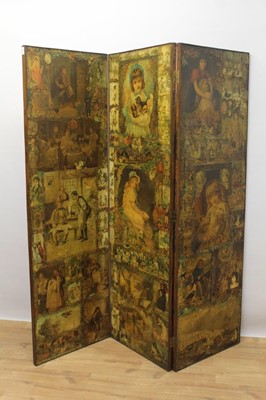 Lot 1363 - Victorian three fold decoupage screen