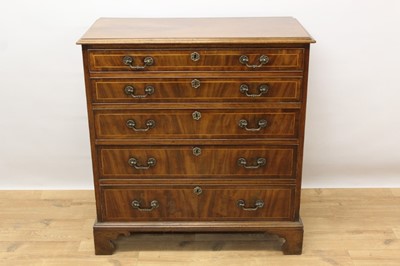 Lot 1386 - Georgian mahogany and boxwood line inlaid secretaire chest, with secretaire drawer with fall front and three graduated drawers below on bracket feet, 98cm wide x 51cm deep x 101cm high