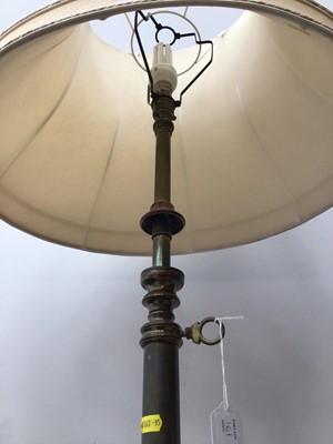 Lot 161 - Edwardian wooden jardiniere and an Edwardian brass oil lamp standard converted for electricity