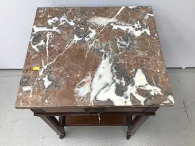 Lot 159 - Edwardian walnut table with marble top single drawer