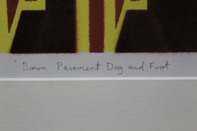 Lot 1177 - Ron Sims (1944-2014) enamel stencil print, Brown Pavement Dog and Foot, signed 1/1 glazed frame, 43cm x 23cm