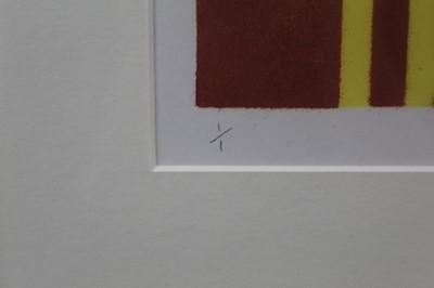 Lot 1177 - Ron Sims (1944-2014) enamel stencil print, Brown Pavement Dog and Foot, signed 1/1 glazed frame, 43cm x 23cm