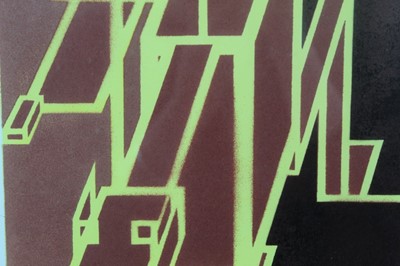 Lot 1177 - Ron Sims (1944-2014) enamel stencil print, Brown Pavement Dog and Foot, signed 1/1 glazed frame, 43cm x 23cm