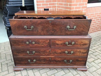 Lot 162 - George III mahogany secretaire chest with fitted  secretaire drawer and three long drawers below