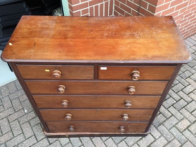 Lot 160 - Victorian mahogany chest of two short and three long graduated drawers with turned bun handles on separate plinth base