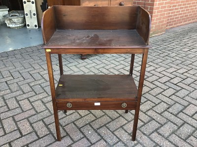 Lot 179 - Georgian style mahogany side table with ledge back and under tier with single drawer on square chamfered legs
