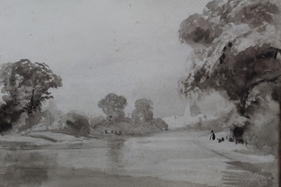 Lot 1295 - Attributed to Peter de Wint (1784-1849) sepia watercolour - St. James's Park and Whitehall, 25cm x 35cm, in glazed gilt frame