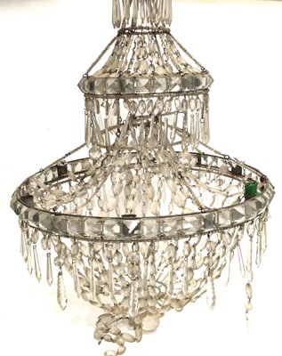 Lot 1346 - Good 19th century cut glass basket chandelier, having three graduated tiers hung with prismatic drops, 55cm diameter