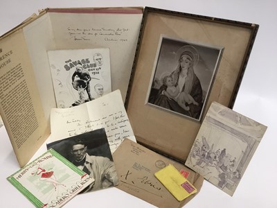 Lot 1193 - Sir James Gunn (1893-1964) collection of ephemera, sketches and photographs to include: a signed photograph inscribed 'To Ann Morrison Grindlay, Chloe Madonna, H. James Gunn', in glazed frame, penc...