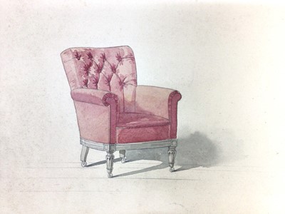 Lot 1822 - Good collection of seventy late 19th and early 20th century watercolour furniture designs, French, Continental and others, unframed contained in a folio