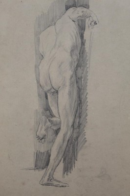 Lot 130 - Group of five early/mid 20th century English School pencil life drawings depicting a male nude, framed, 31cm x 25cm