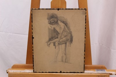 Lot 130 - Group of five early/mid 20th century English School pencil life drawings depicting a male nude, framed, 31cm x 25cm