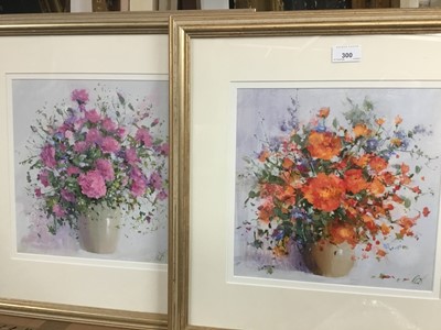 Lot 300 - Two Derek Brown acrylics on board- Pride of Summer and Carnations and White, both signed and mounted in glazed gilt frames