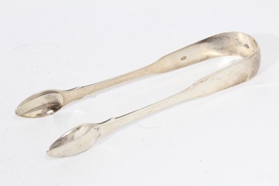 Lot 406 - Pair of George IV silver fiddle pattern sugar tongs, (London 1825), maker William Bateman, together with three other pairs of silver sugar tongs (various dates and makers), all at 8oz (4)