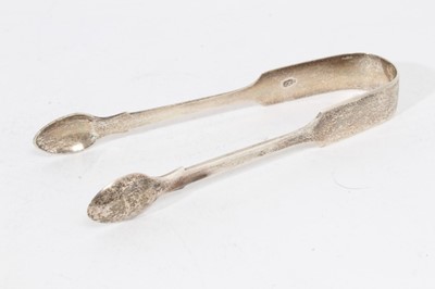 Lot 406 - Pair of George IV silver fiddle pattern sugar tongs, (London 1825), maker William Bateman, together with three other pairs of silver sugar tongs (various dates and makers), all at 8oz (4)