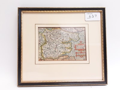 Lot 637 - Pieter van der Keere (circa 1571-1646) - hand coloured engraving - map 'Essex County' 8.5cm x 12cm, together with a Blome/Bowen 17th century hand coloured engraving- Map of Essex, 16cm x 21.5cm