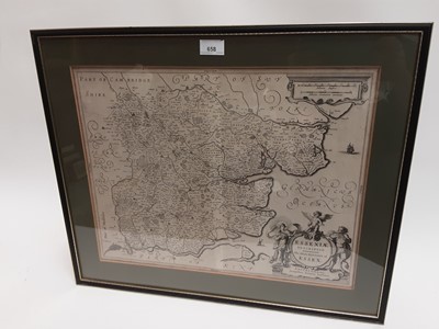 Lot 658 - 17th century Johannes Jansson map of Essex, uncoloured, circa 1630s, 37 x 48cm, framed