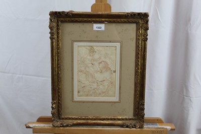 Lot 1322 - Old Master type sepia pen and ink study of a monk and cherub in glazed gilt frame. The image 18.5 x 13.5cm